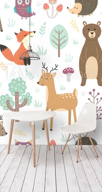 Picture of Forest seamless pattern with cute animals